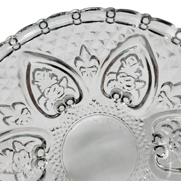 Vintage KIG Malaysia Depression Glass Candy Nut Dish Lid Rose & Heart Design - Picture 5 of 10